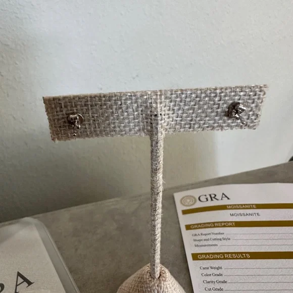 Greenish Blue Moissanite Stud Earrings - Picture 3 of 9